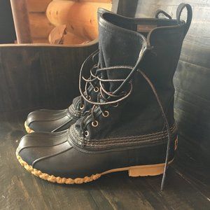 LL BEAN Waxed Canvas Boots Made in the USA Black & Tan Chain Soles 7 Fits 8 8.5